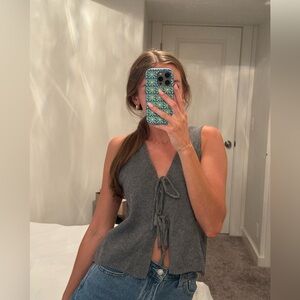 Grey bow tie tank top knit sweater soft summer top!